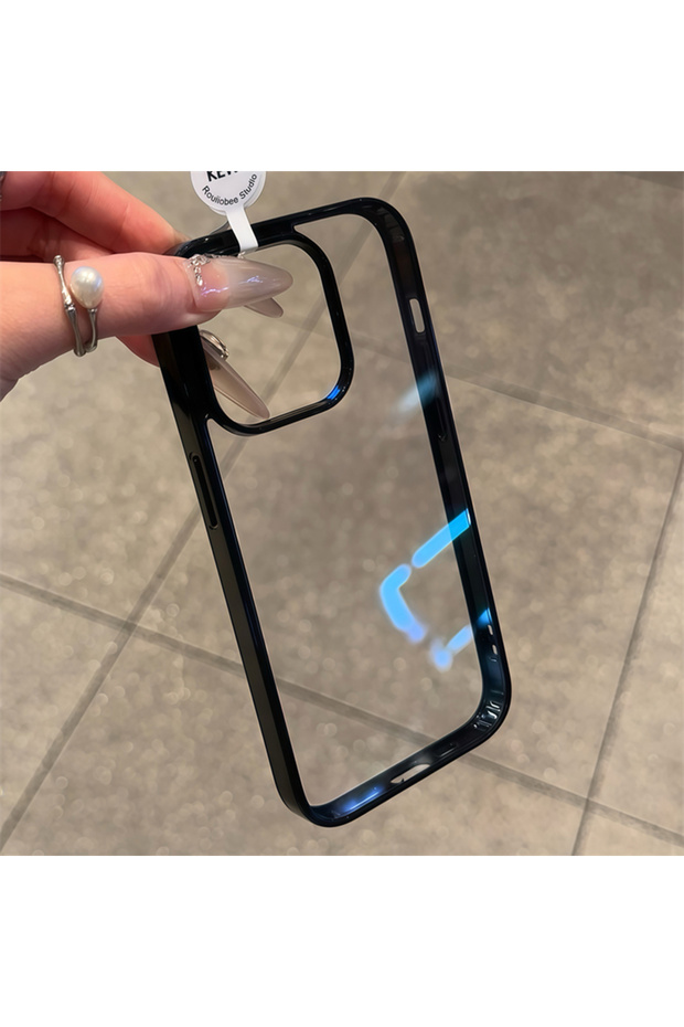 جراب فاخر أسود شفاف بألوان زاهية لهاتف iPhone 17 Air و 16 و 15 و 14 و 13 و 12 Pro Max Plus