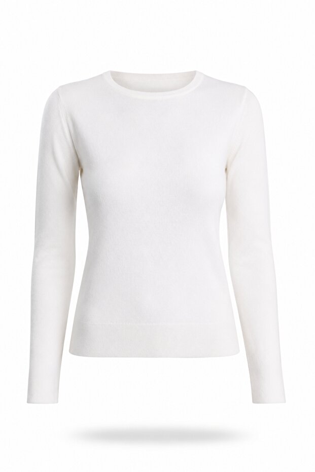 Ecru Crew Neck Basic Knitwear 190870