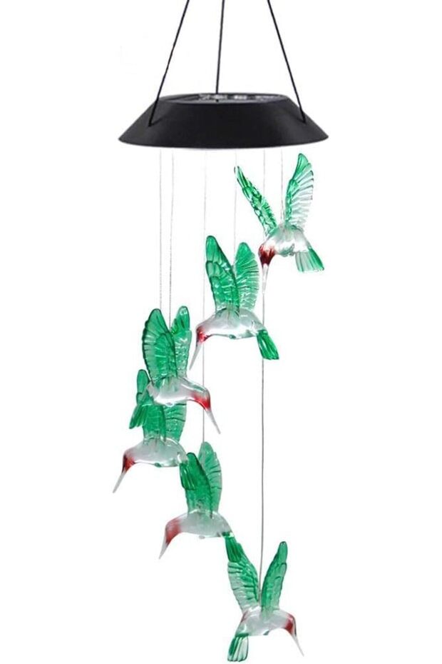 اجراس رياح كاردينال من بابوريتش، تعمل بالطاقة الشمسية بتصميم طائر الكاردينال الاخضر باضاءة LED، جرس
