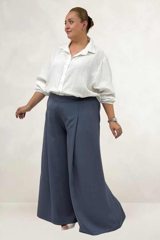 69020 Plus Size Elastic Waist Double Skirt Trousers - Anthracite