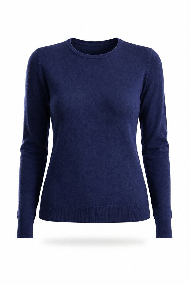 Navy Blue Crew Neck Basic Knitwear 190870