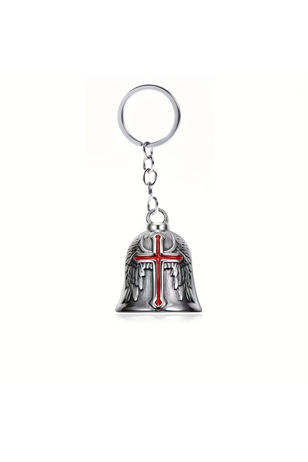 Red Fashion Red Cross Guardian Angel Wings Bell Motorcycle Bell Keychain Men's Biker Exorcist Amulet