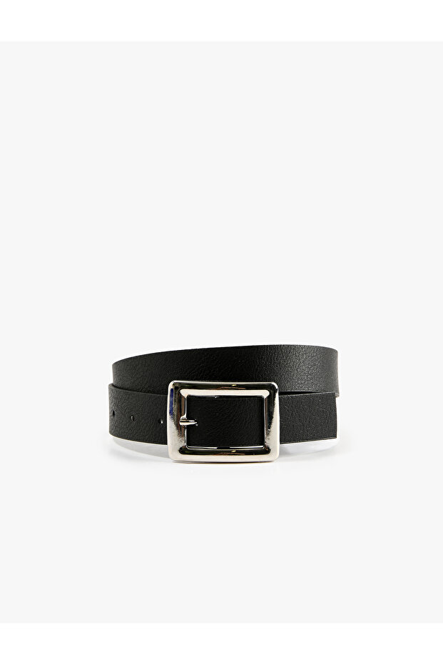 Faux Leather Belt with Metal Buckle Detail