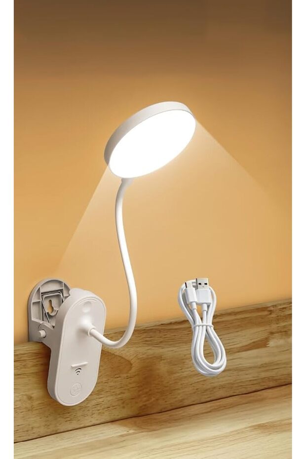 مصباح مكتب LED بمشبك قابل لاعادة الشحن بمنفذ USB، مصباح قراءة مرن على شكل عنق الاوزة | 3 اوضاع الوان