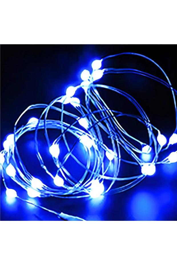 أضواء خرافية LED زرقاء بطول 5 أمتار - بدون بطارية، سلك نحاسي بطول 5 أمتار إلى 1 متر، تعمل بالبطارية، سلسلة أضواء LED للحفلات وحفلات الزفاف