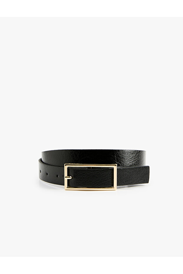 Faux Leather Belt with Metal Buckle Detail