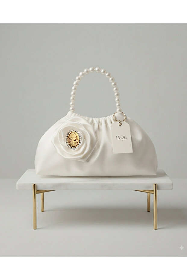 Royale Series Pearl Handle, Ruffled Rose Patterned, Handmade Luxury Bag, Wedding, Evening Dress, Engagement, Celebration, Daily Use ..18