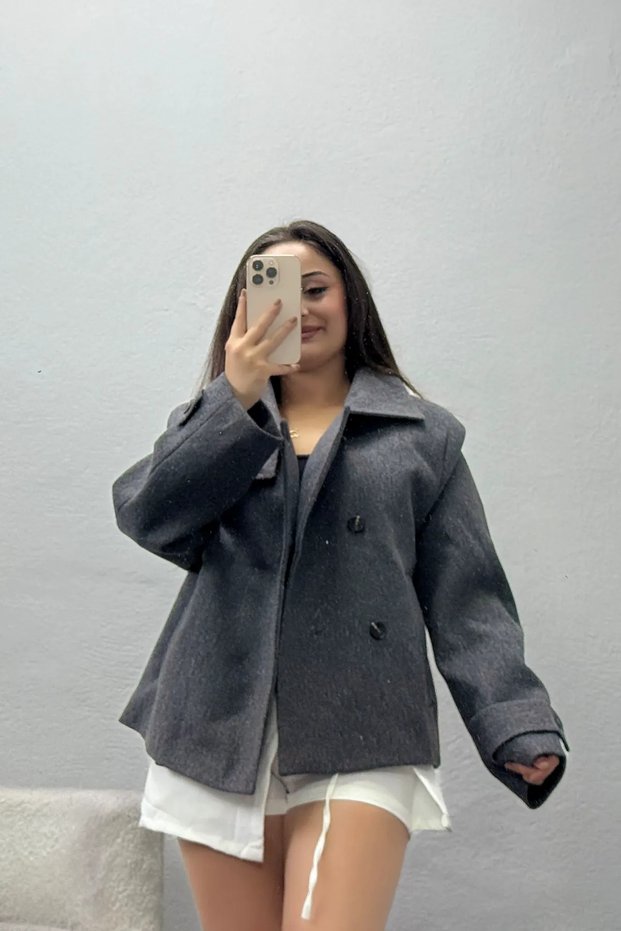 Women's Stand Collar Lined Imported Cashmere Coat Gray