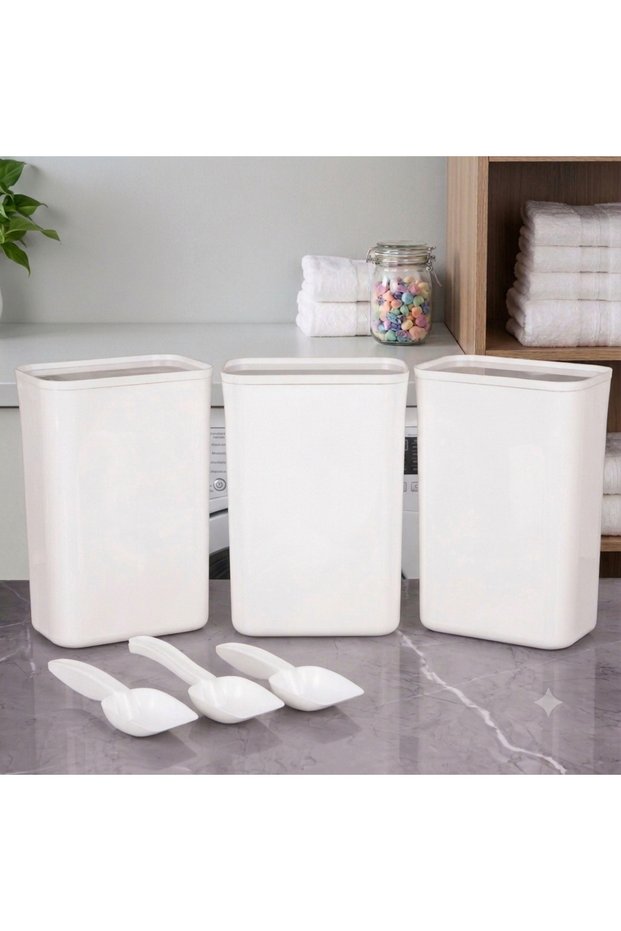 3-Piece 3 Lt Complete White Detergent Storage Jar Set – Modern Design, Stylish Appearance, and Practical Cleaning Product Organizer