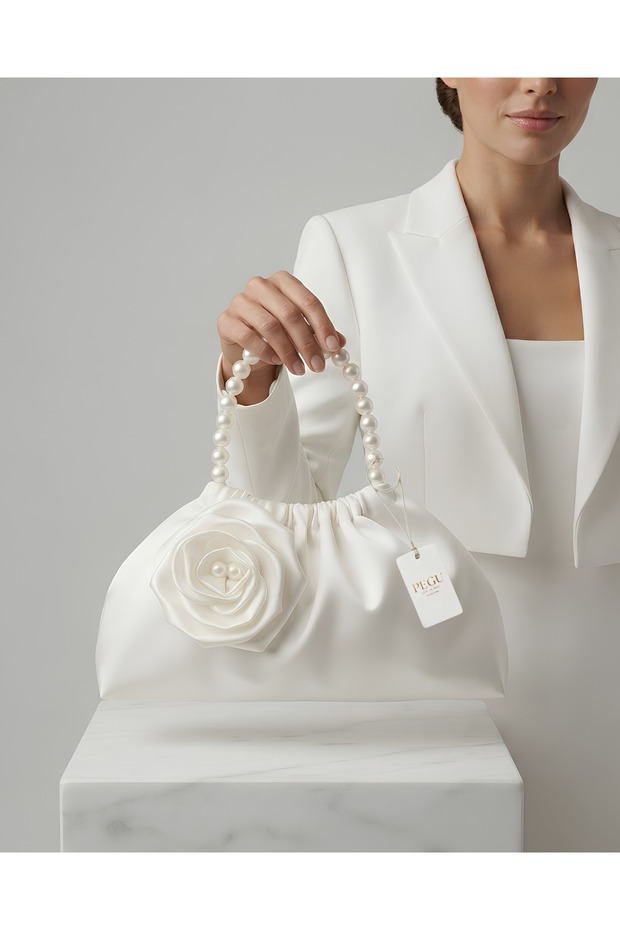 Royale Series Pearl Handle Pulled Rose Patterned Handmade Luxury Bag, Wedding, Evening Dress, Engagement, Celebration, Daily Use ..01
