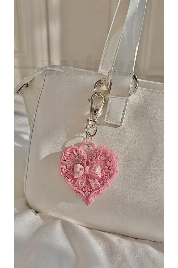 Pink Heart Bow Bag Charm and Keychain – Adorable Bag Charm - Couquette Charm