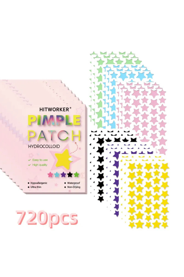 720pcs 240 Count Superstar Hydrocolloid Pimple Patches - Cute Star-Shaped Cover, Colorful & Shiny, F