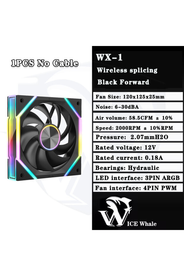 مروحة تبريد علبة الكمبيوتر A-RGB Other Black Forward 1PCS ICE Whale WX-1 Wire-Splicing ARGB Mirror Cycle Li