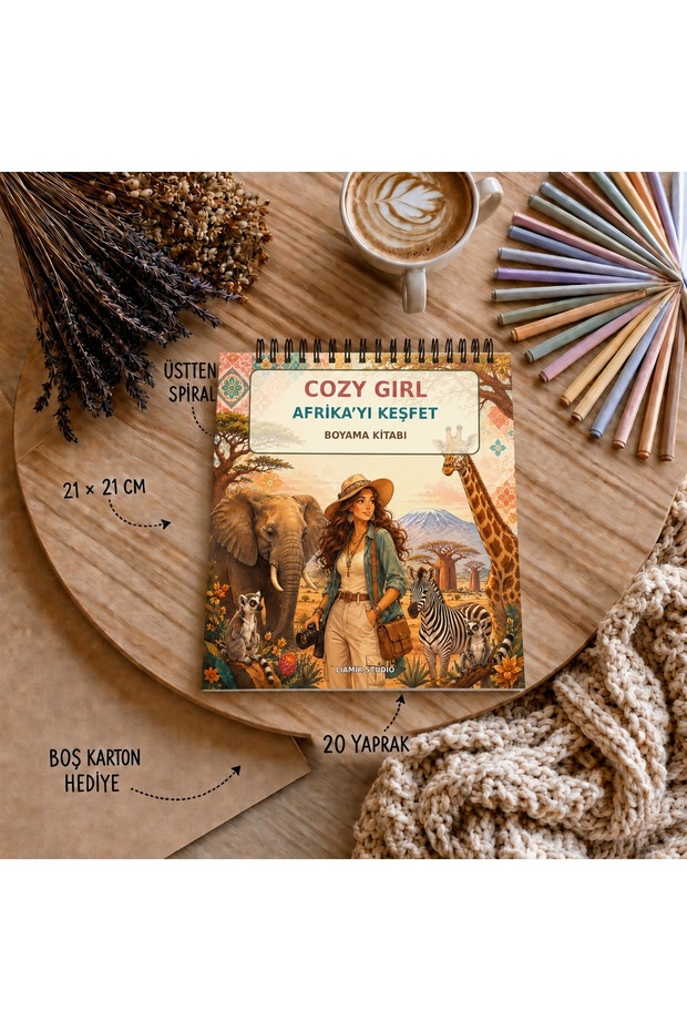 Coloring Book / Cozy Girl Explore Africa Coloring /Coloring African Cities /For Kids and Adults / 21X21 cm / 20 Pages