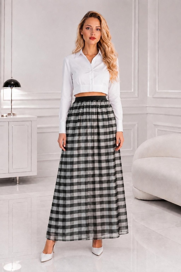 Women's Lined Tulle Long Skirt with Elastic Waist, Colorful Gradient, Comfortable Maxi Skirt