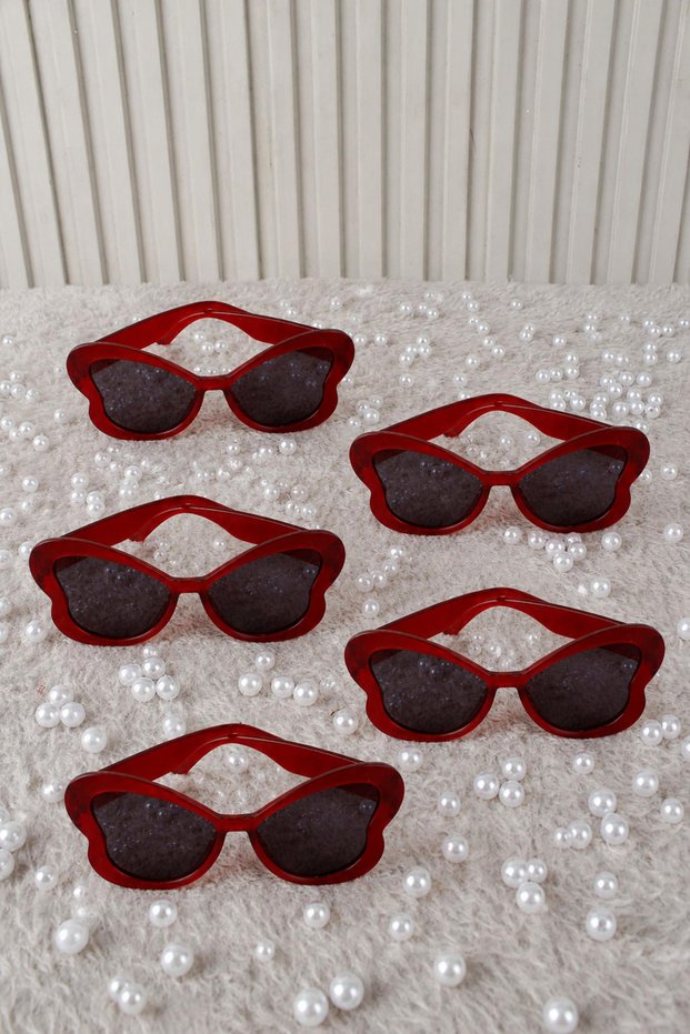 Burgundy Transparent 10-Piece Butterfly Patterned Bride and Groom Party Glasses, Accessory Glasses for Wedding, Engagement, Henna, Bachelorette, Photo Shoot, Birthday, Bride to Be, Circumcision, and Organization.
