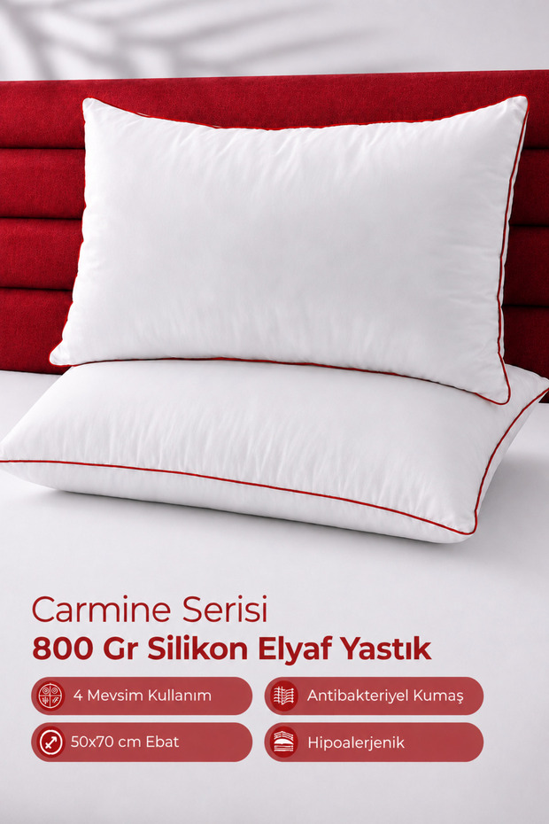 Carmine Series 100% Silicone Fiber Filling Pillow - Hotel Type 800 Gr 2 Pieces