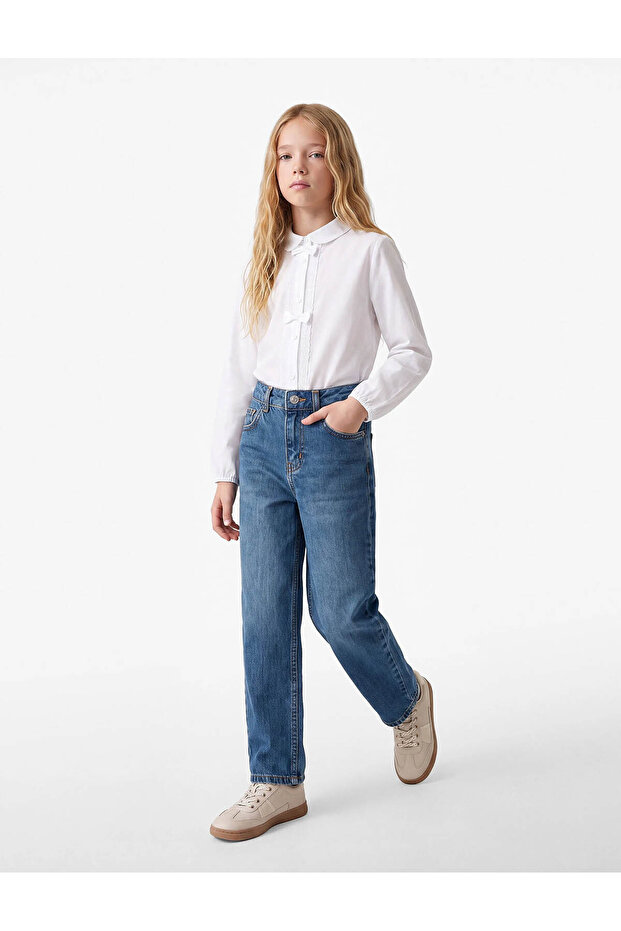Cotton Mom Fit Denim Trousers