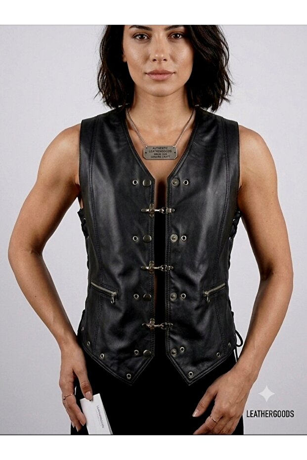 Women's Biker Vest Genuine Leather