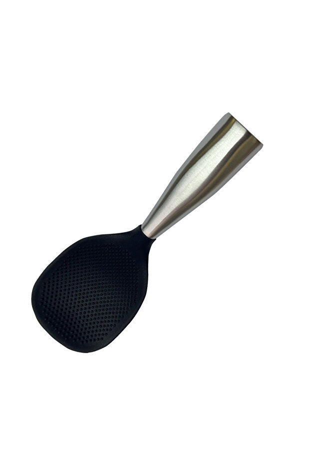 black Stainless Steel Handle Silicone Spoon Food Grade Non Stick Non Slip Rice Spoon High Temperatur
