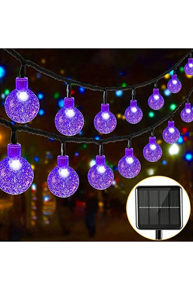 5M 20LEDs Purple light LED Solar String Lights Outdoor Crystal Ball String Light 8 Modes Lighting So