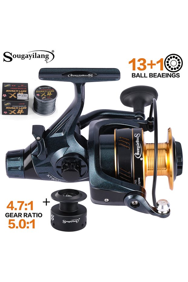 6000 Series Dark Gray Sougayilang 2000-6000 Series Fishing Reel 4.7/5.0:1 Gear Ratio with Aluminum S