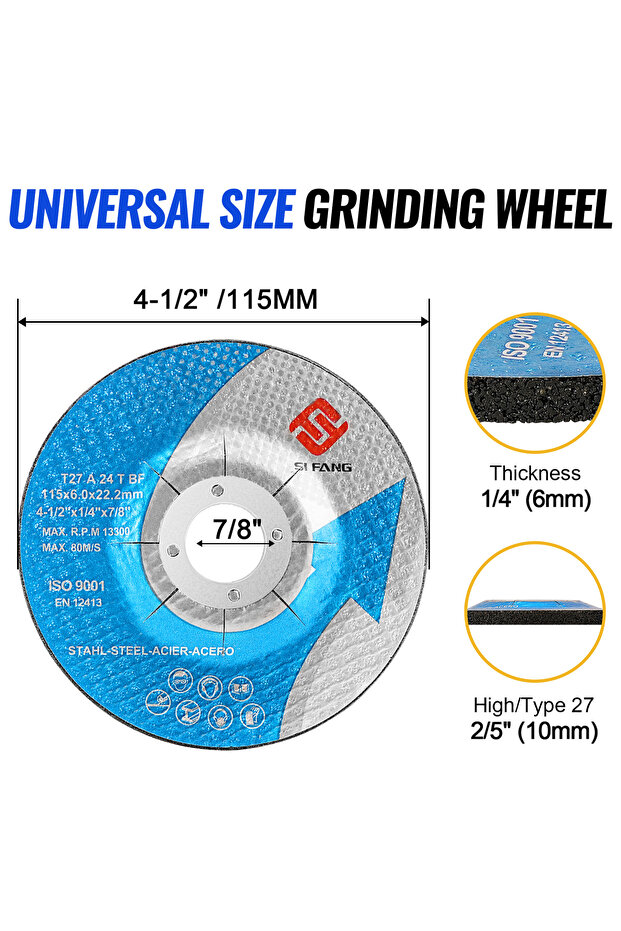 1pc NunDunco 115mm Resin Grinding Wheel 4.5"Grinding Disc for Angle Grinder Metal Stainless Steel Ru
