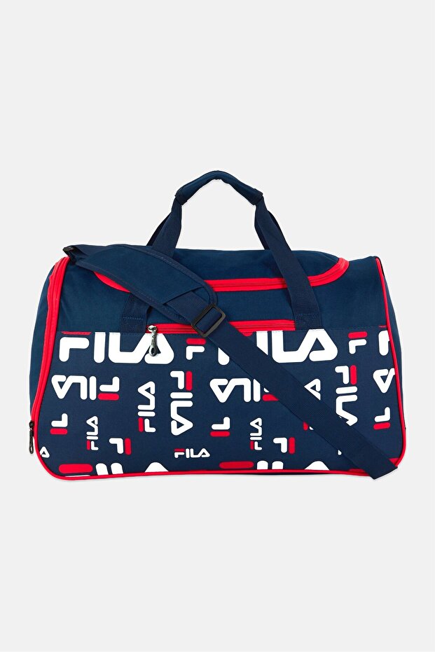 Men Brand Logo Duffle Bag, Navy Blue