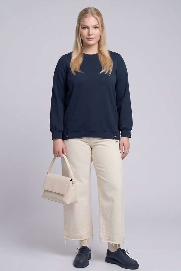 Elastic Hem Gathered Sweatshirt Dark Navy Blue