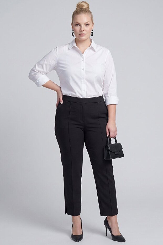 Çima Stitched Fabric Trousers Black
