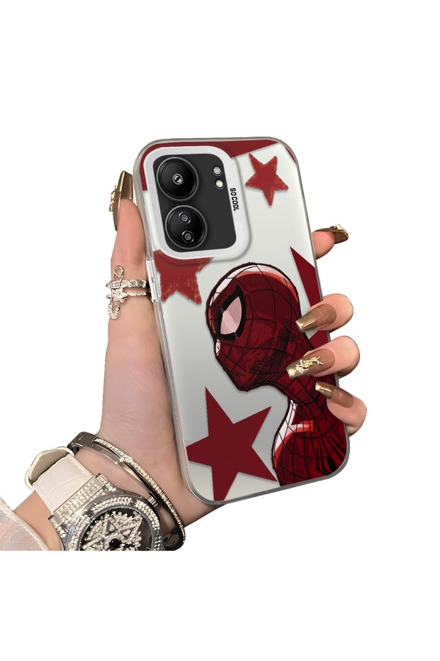 Xiaomi Poco C65 Compatible Hard Acrylic Back Silicone Edge Lens Protection Spiderman Case