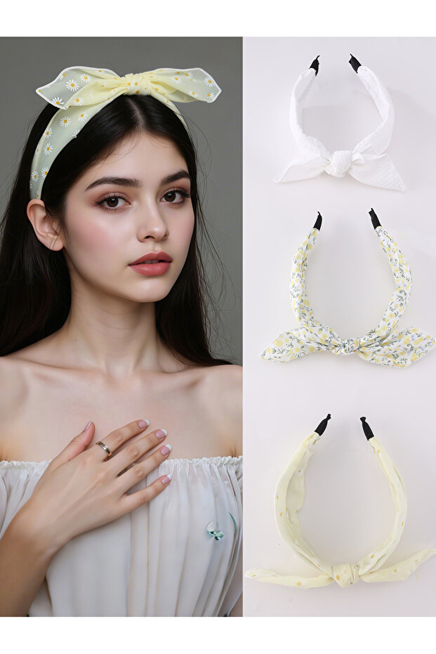 Set of 3 - Flower Print Bow Headband