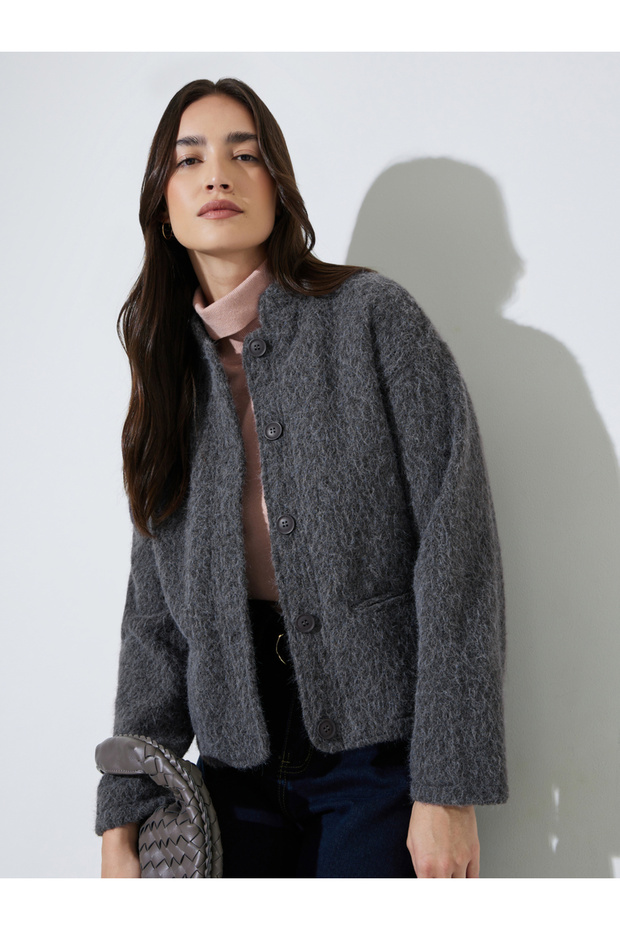 Charcoal Regular Fit Wool-Like Trucker Jacket