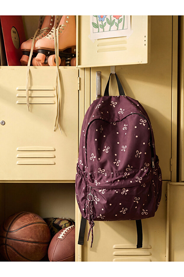 Burgundy Patterned Women's Backpack