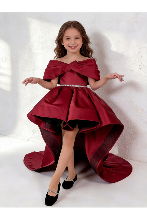 Burgundy Off Shoulder High-Low Dress