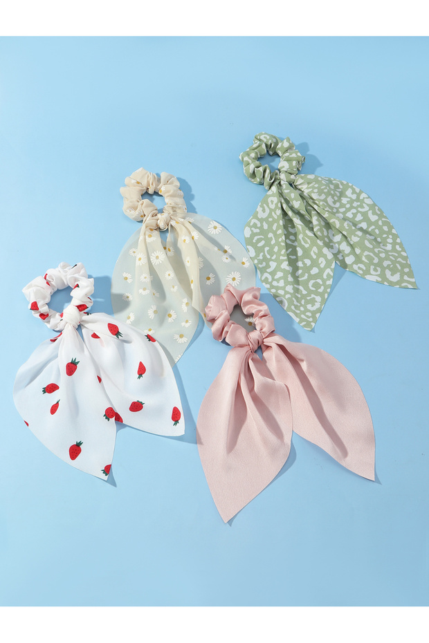 Set of 4 - Floral Print Hair Scrunchies