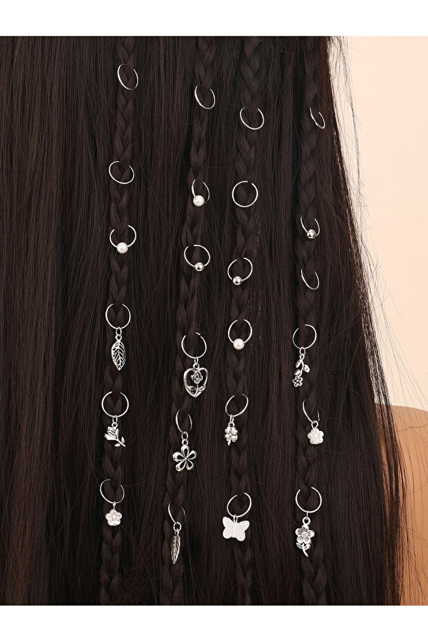 Set of 24 - Silver-Tone Metal Hair Ring