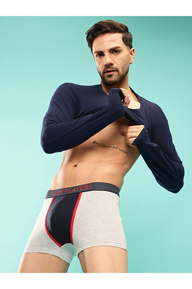 Grey Color Block Logo Print Trunk Underwear