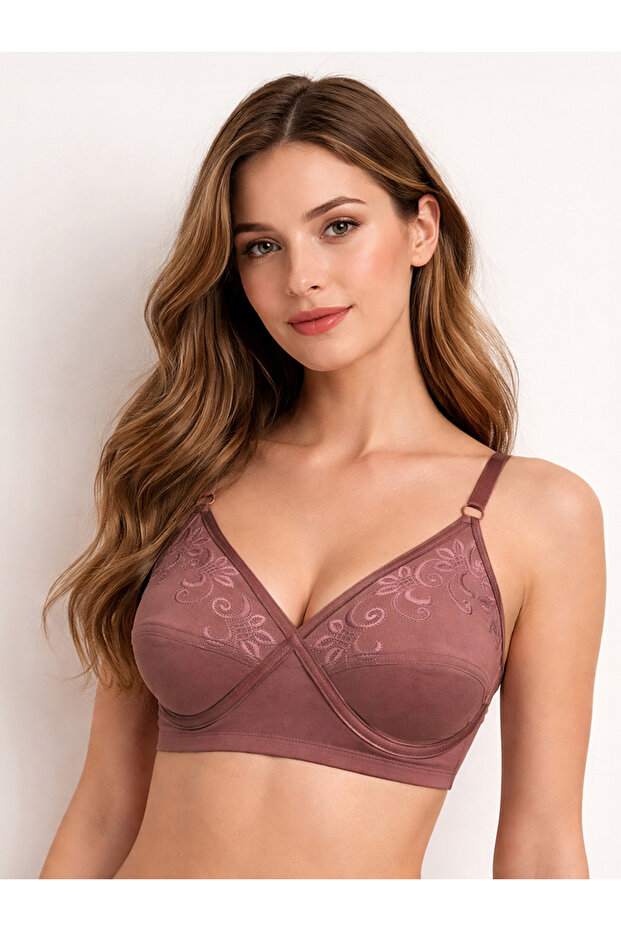 Purple Embroidered Non-Padded Non-Wired Full-Figure Bra
