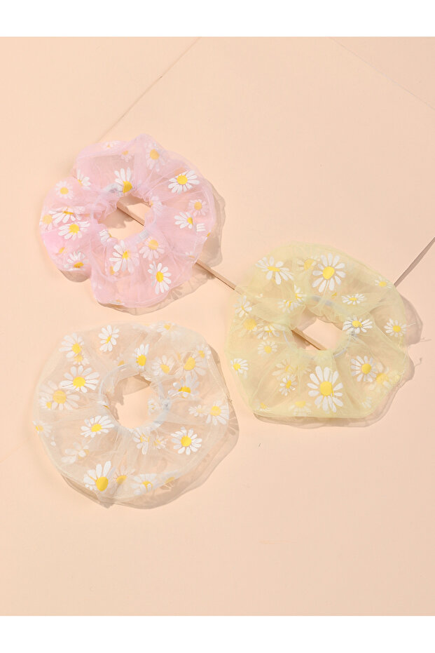 Set of 3 - Flower Hair Scrunchies