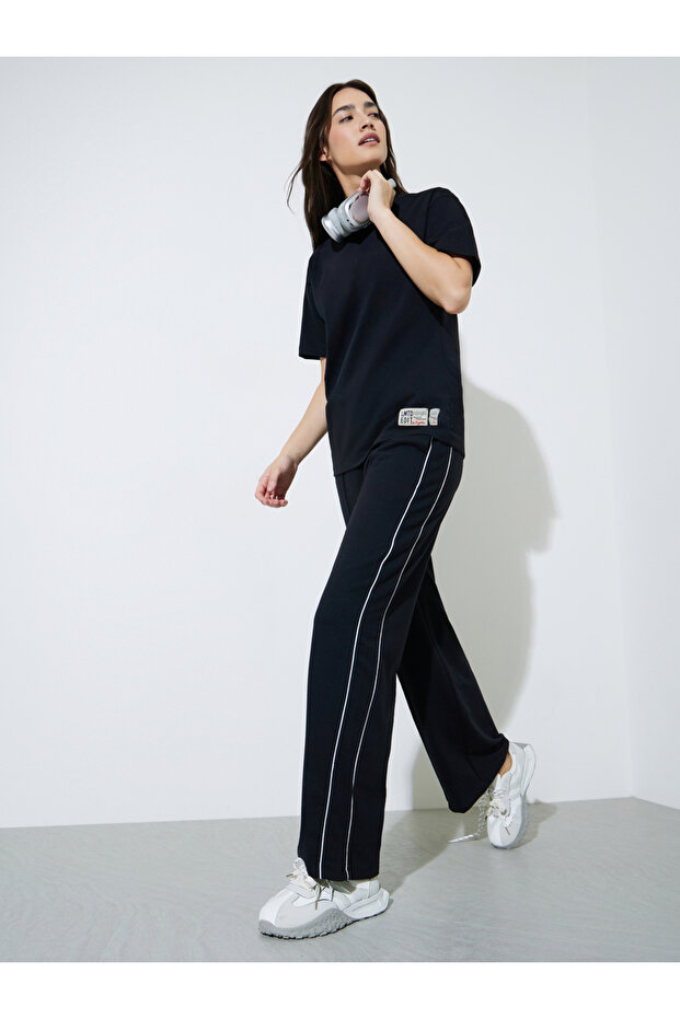 Black Wide Leg Joggers with Pintuck Detail