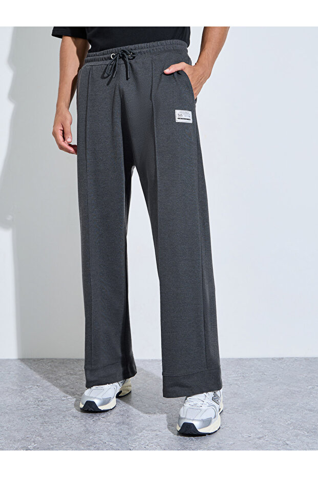 Charcoal Pintuck Oversized Joggers with Badge Detail