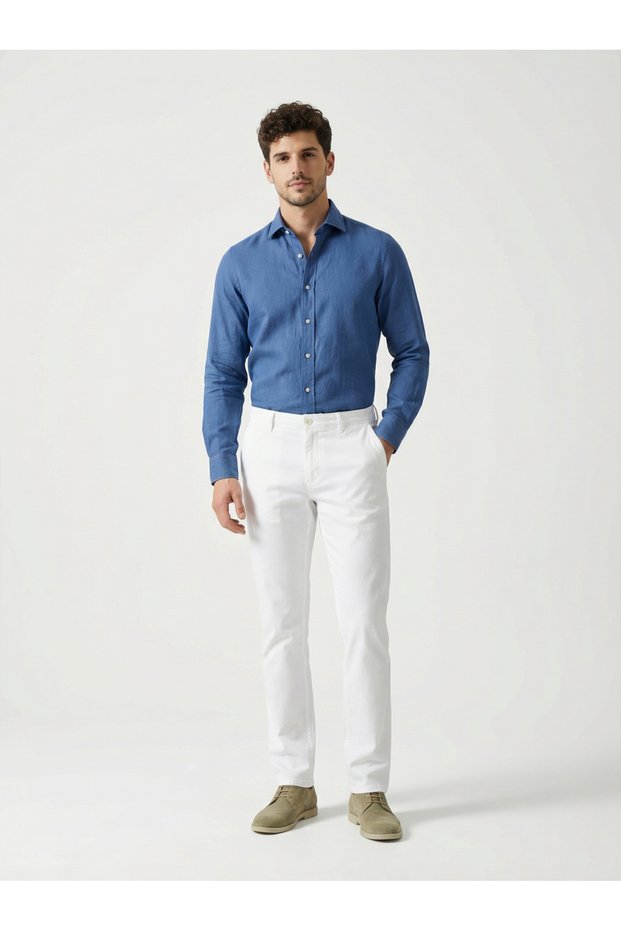 White Solid Structured Trousers