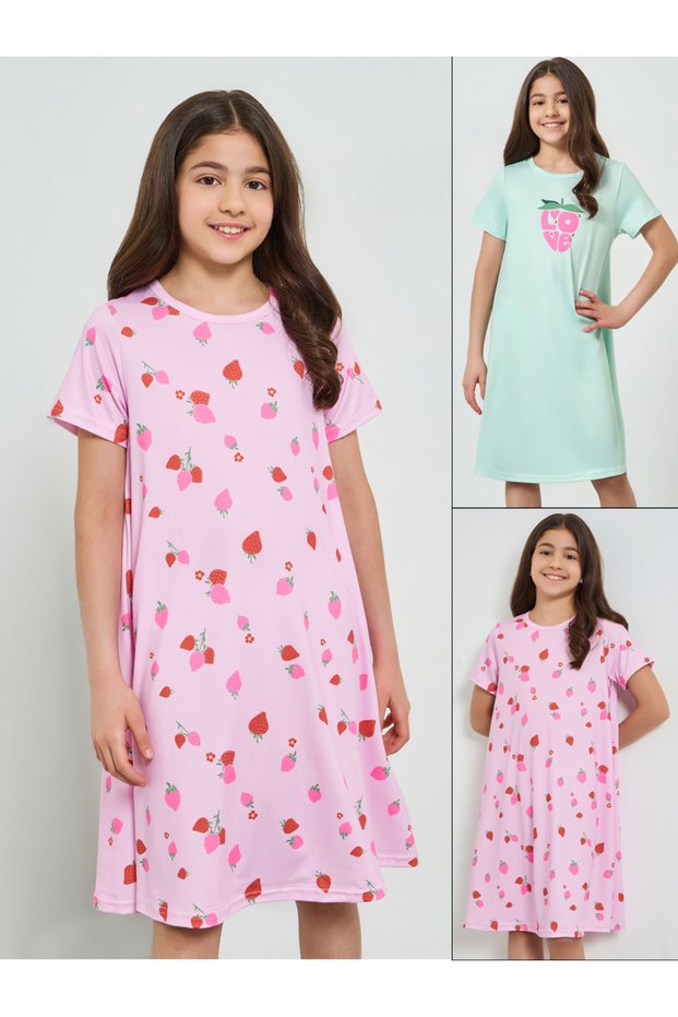 Teen Girls Pack of 2 - Strawberry Print Nightdress