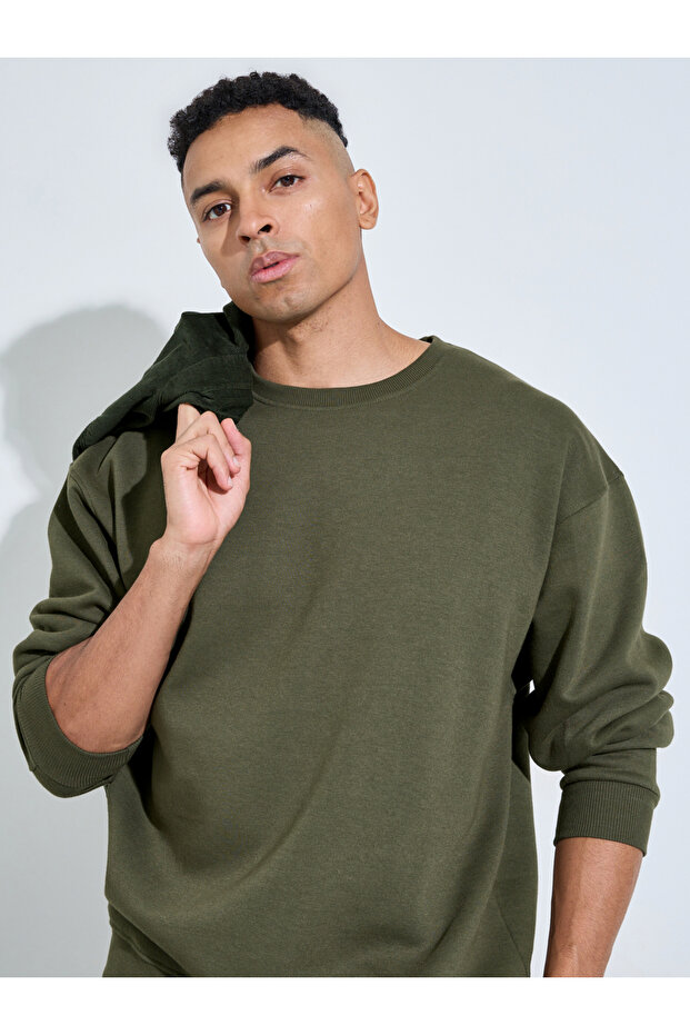 Olive Slogan Print Fleece Sweatshirt