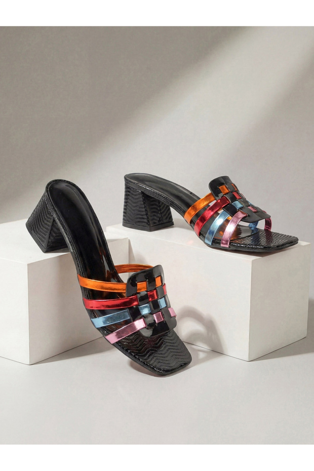 Strappy Woven Block Heel Sandals