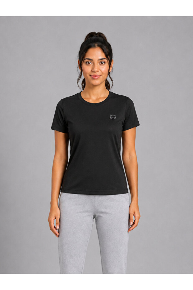 Black Solid Short Sleeve Activewear T-shirt