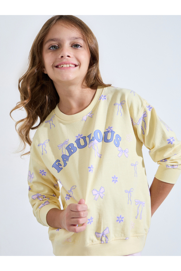 Girls Yellow Graphic Print Oversized Sweatshirt