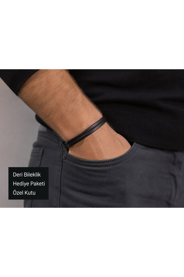Auremont Double Leather Men's Bracelet Silver Color Minimal Design with Clip