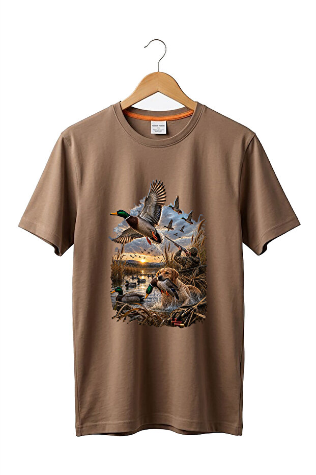 Hunting Hunting Duck Hunting Printed Hunter and His Dog Reeds 100% Cotton Crew Neck Basic Tshirt
